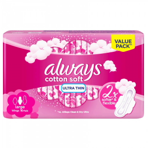 Always Cotton Soft Ultra Thin Large Value Pack 2X Softer & Flexible 16 Pads